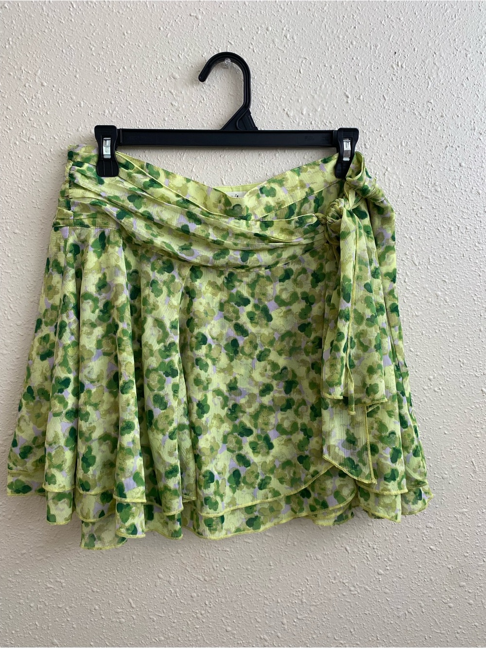 Aerie Green Floral Tie-Waist Ruffle Mini Skirt